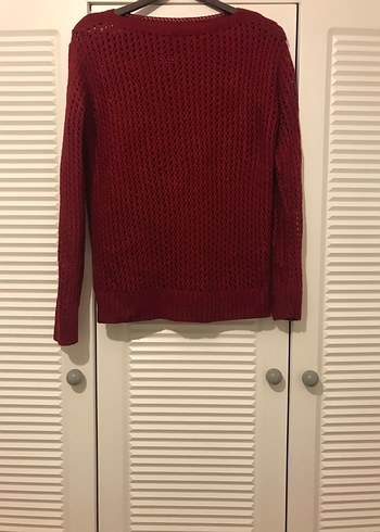 Koyu Kırmızı Örgü Kadın Kazak - Görsel 3