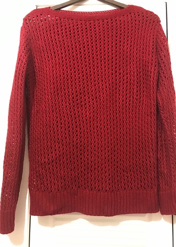 Koyu Kırmızı Örgü Kadın Kazak - Görsel 2