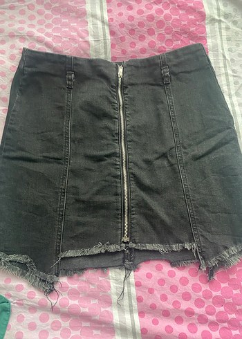 Siyah Fermuarlı Mini Kot Etek - Görsel 3