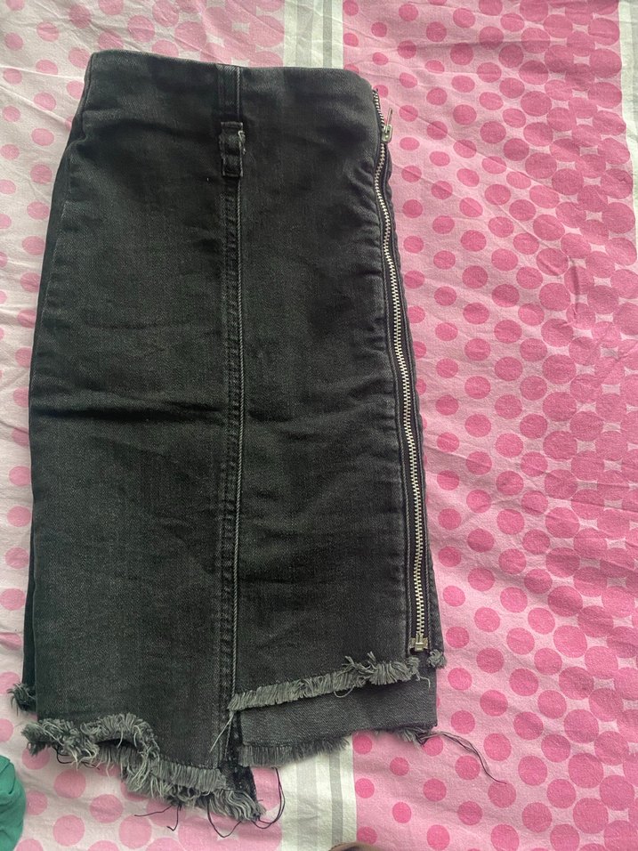 Siyah Fermuarlı Mini Kot Etek - Görsel 4