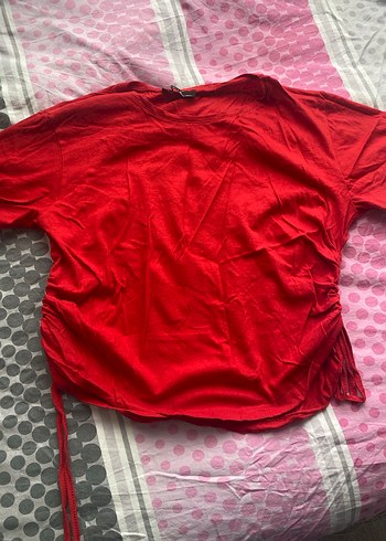 Kırmızı Salaş büzgülü tişört - Görsel 5