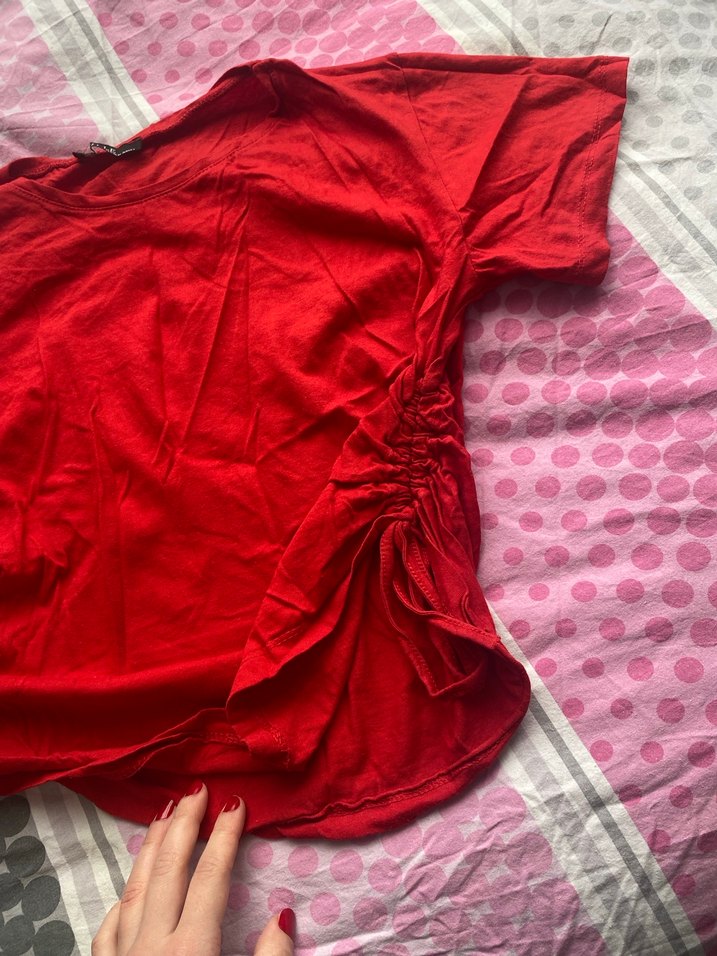 Kırmızı Salaş büzgülü tişört - Görsel 2