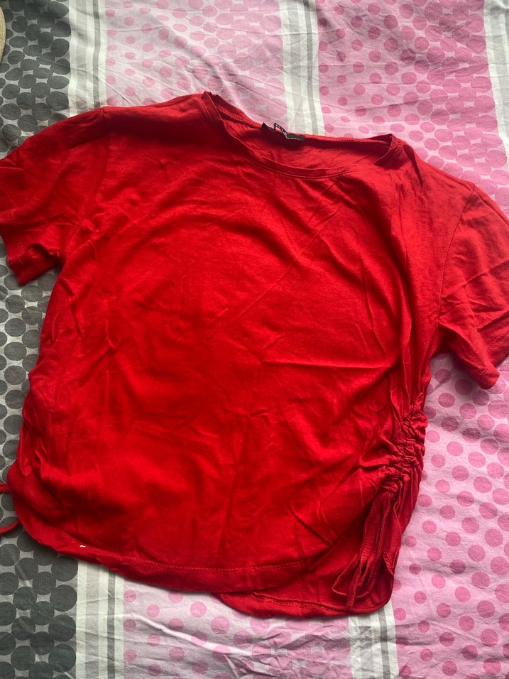 Kırmızı Salaş büzgülü tişört - Görsel 4