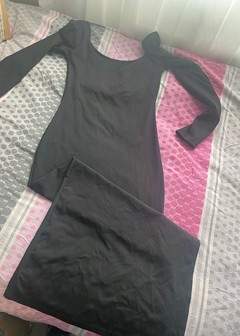 Siyah Uzun Kollu V Yaka Uzun Elbise - Görsel 2