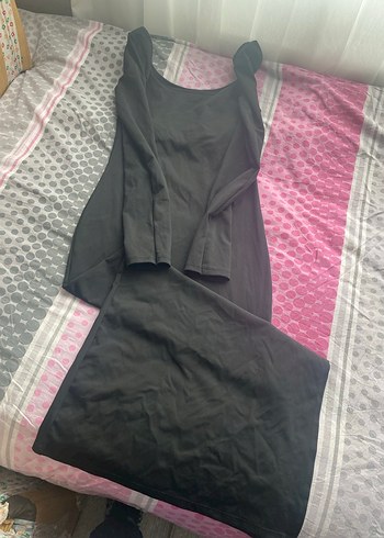 Siyah Uzun Kollu V Yaka Uzun Elbise - Görsel 4