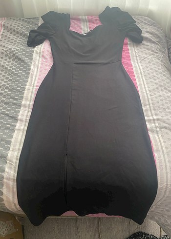 V Yaka Drapeli Uzun Siyah Kadın Abiye Elbise - Görsel 2