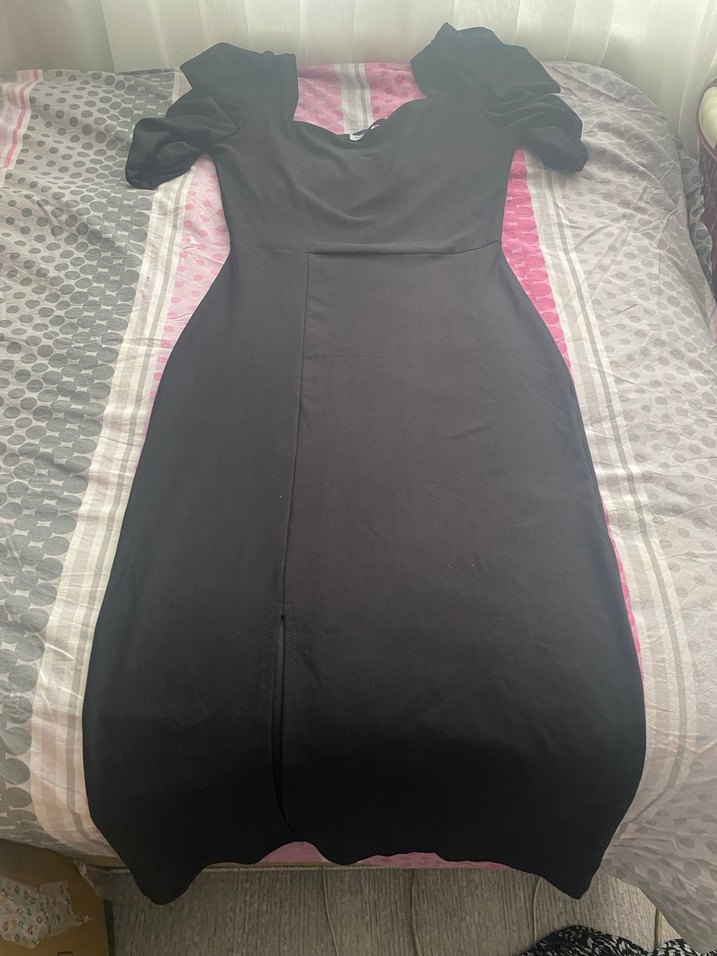 V Yaka Drapeli Uzun Siyah Kadın Abiye Elbise - Görsel 2