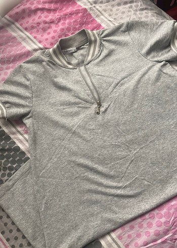 Gri Fermuarlı Kısa Kollu elbise - Görsel 3