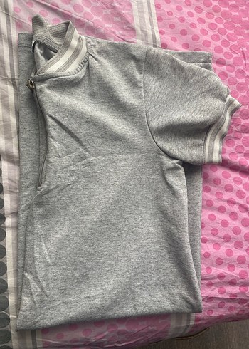 Gri Fermuarlı Kısa Kollu elbise - Görsel 2