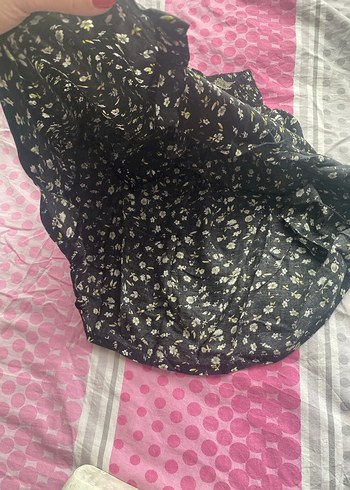 Düğmeli Siyah Çiçekli Mini etek - Görsel 3