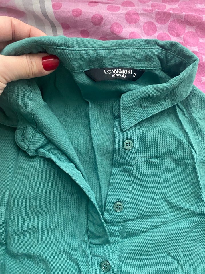 Düğmeli Yeşil Uzun Keten Elbise - Görsel 2