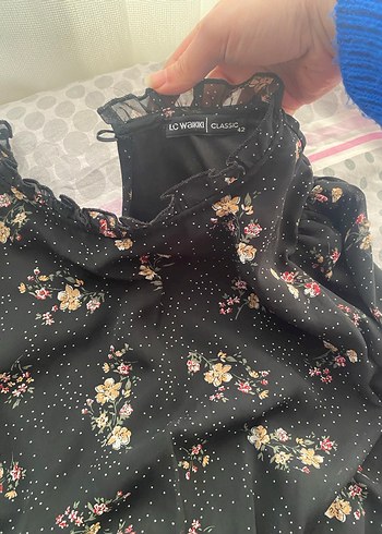 Uzun Kollu Siyah Çiçekli Salaş uzun Elbise - Görsel 3