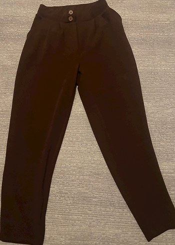 Düğmeli Kahverengi Kadın Kumaş Pantolon - Görsel 3