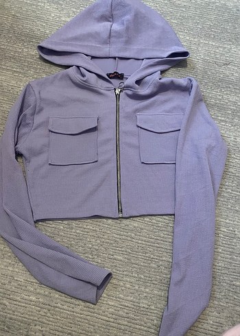 Fermuarlı Kapüşonlu Mor Kadın Sweatshirt - Görsel 2