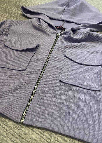 Fermuarlı Kapüşonlu Mor Kadın Sweatshirt - Görsel 3