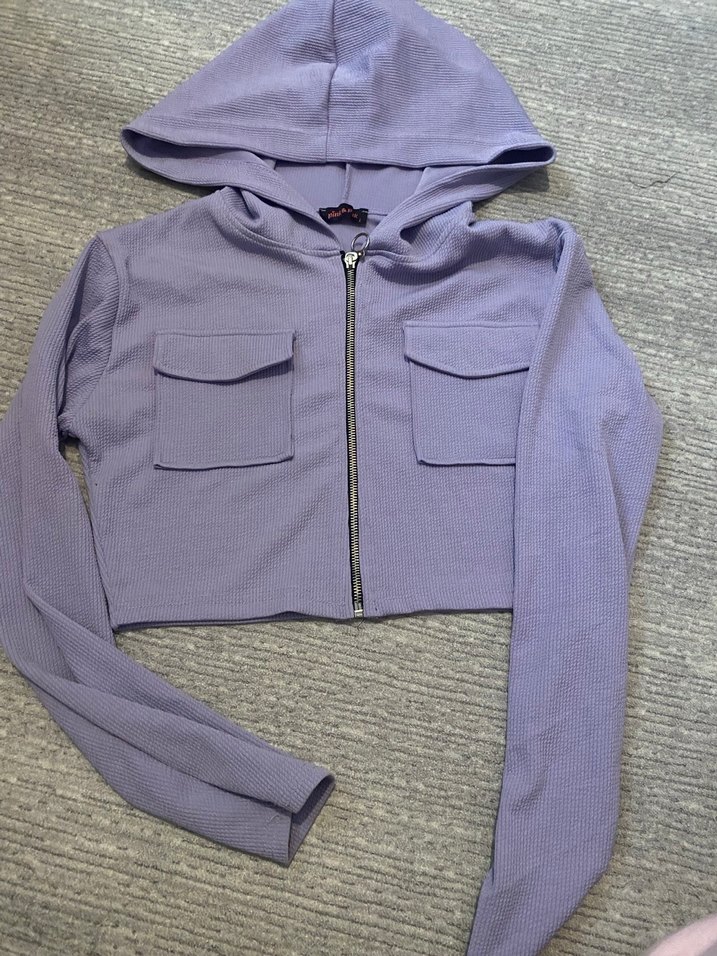 Fermuarlı Kapüşonlu Mor Kadın Sweatshirt - Görsel 2