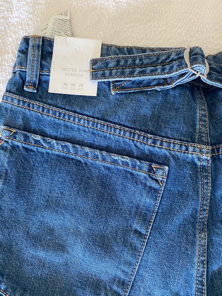 Düğmeli Mini Mavi Denim bermuda Şort - Görsel 5