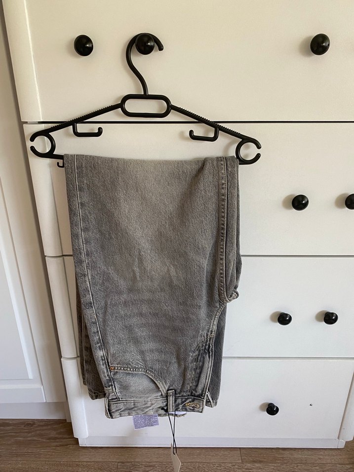 Gri Rahat Kesim Kadın Wide Leg Kot Pantolon - Görsel 3