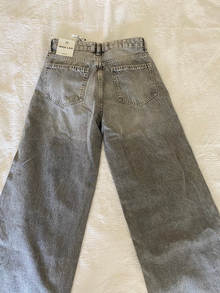 Gri Rahat Kesim Kadın Wide Leg Kot Pantolon - Görsel 2