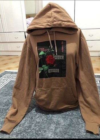 H&M Kahverengi Kapüşonlu Baskılı Kadın Sweatshirt