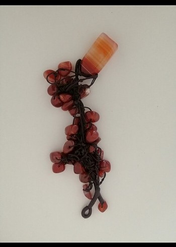 Diğer Uzun Koyu Kırmızı Boncuklu taş Bohem Kolye