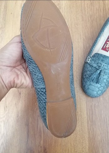 Gri Mavi Yılan Desenli Püsküllü Loafer, babet - Görsel 3