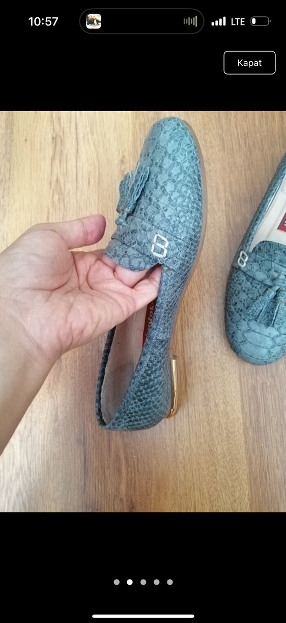 Gri Mavi Yılan Desenli Püsküllü Loafer, babet - Görsel 4