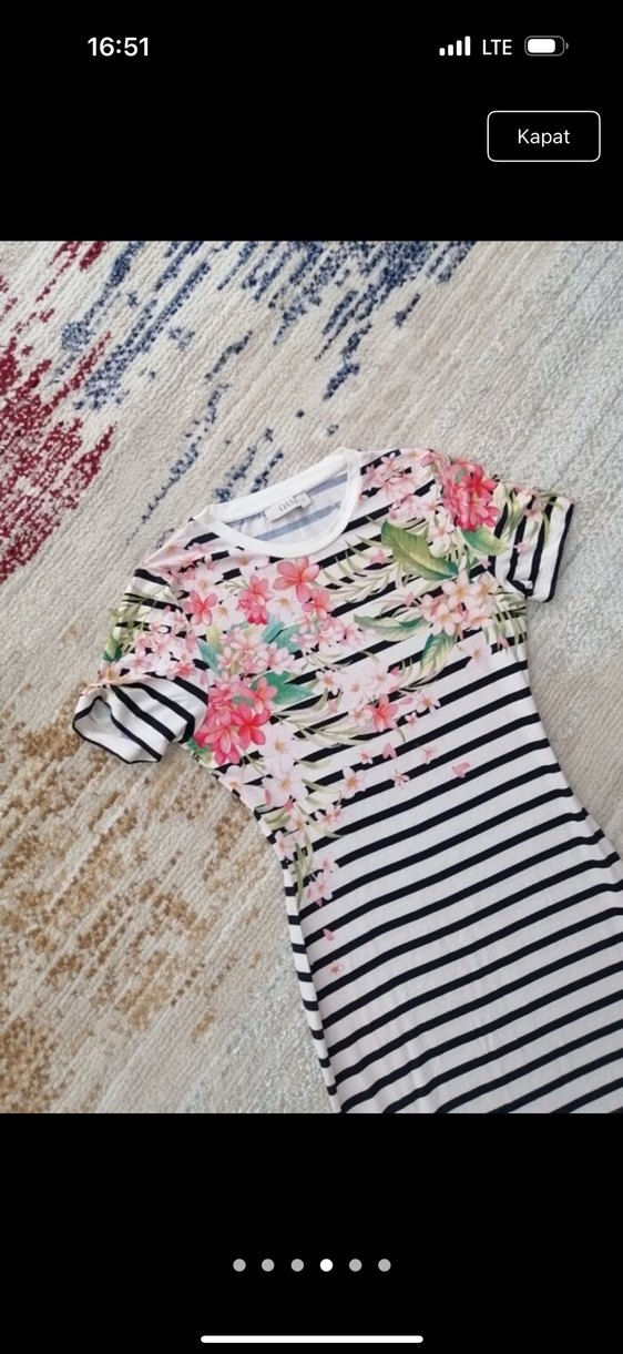 Çiçek Nakışlı Uzun Çizgili Elbise - Görsel 5