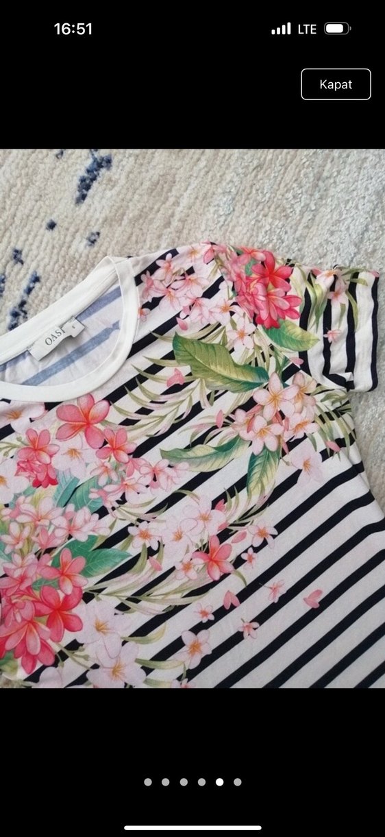 Çiçek Nakışlı Uzun Çizgili Elbise - Görsel 2