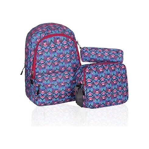 3 lü takım okul çanta kalemlik ve beslenmeli set