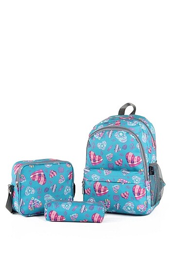 3 lü takım okul çanta kalemlik ve beslenmeli set