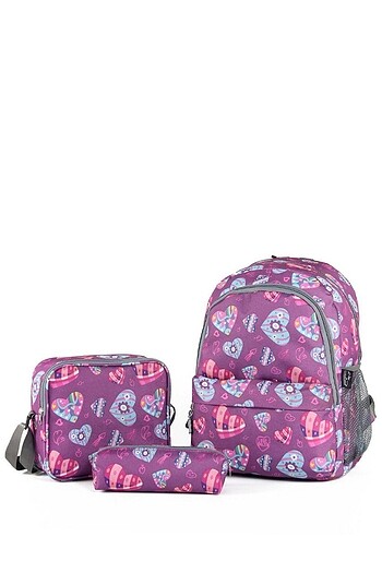 3 lü takım okul çanta kalemlik ve beslenmeli set