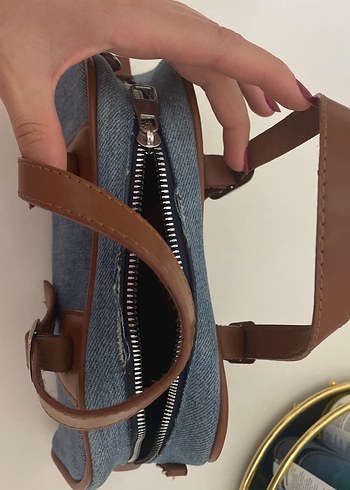  Beden Kahverengi Tokalı Denim Kadın Omuz Çantası