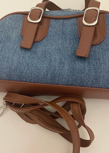  Beden mavi Renk Kahverengi Tokalı Denim Kadın Omuz Çantası