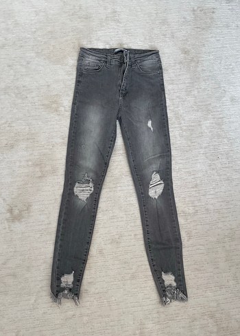 Kadın Gri Dar Kesim Denim Jean