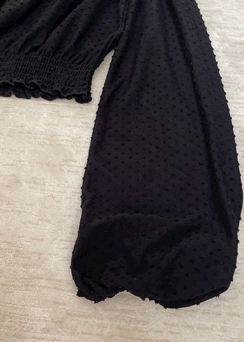 xs Beden Siyah Fırfırlı Uzun Kollu Mini Bluz