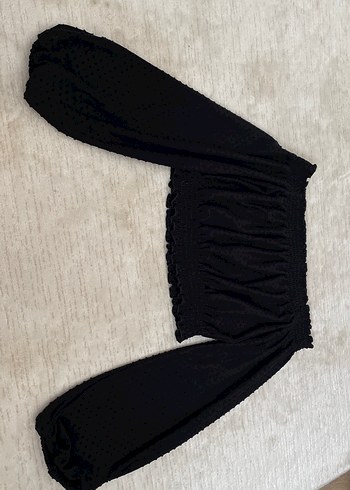 H&M Siyah Fırfırlı Uzun Kollu Mini Bluz
