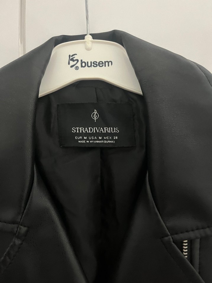 Siyah Deri Biker Ceket Kemerli - Görsel 2