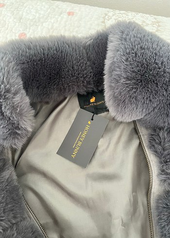 Gri Kadın Kürk Detaylı Midi Boy Mont - Görsel 3