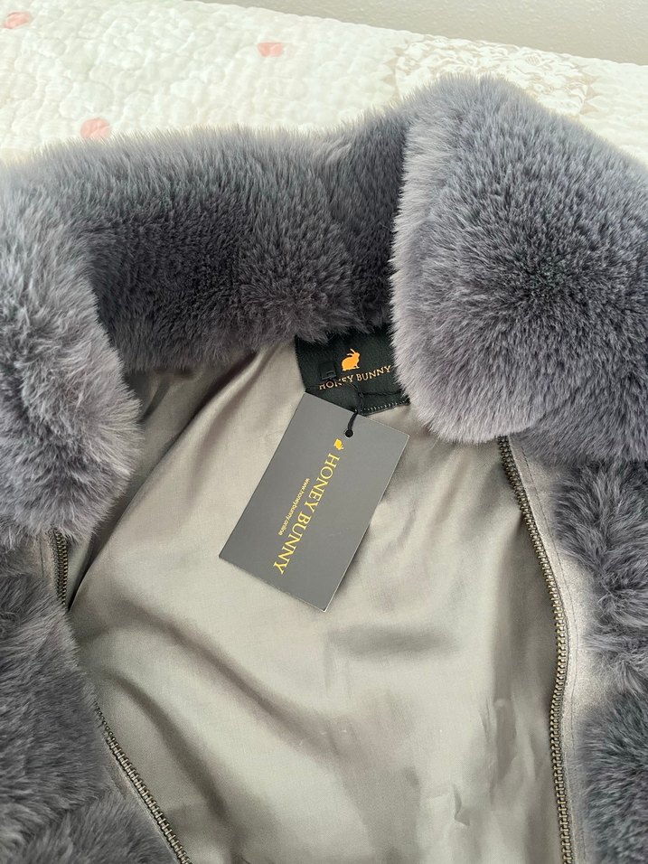 Gri Kadın Kürk Detaylı Midi Boy Mont - Görsel 3