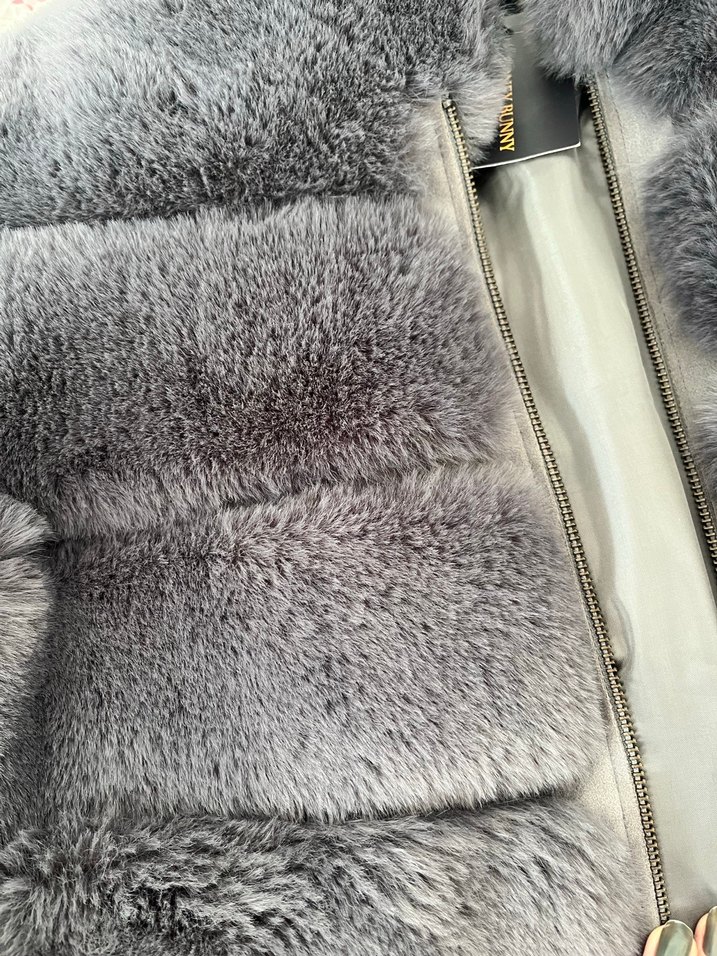 Gri Kadın Kürk Detaylı Midi Boy Mont - Görsel 2