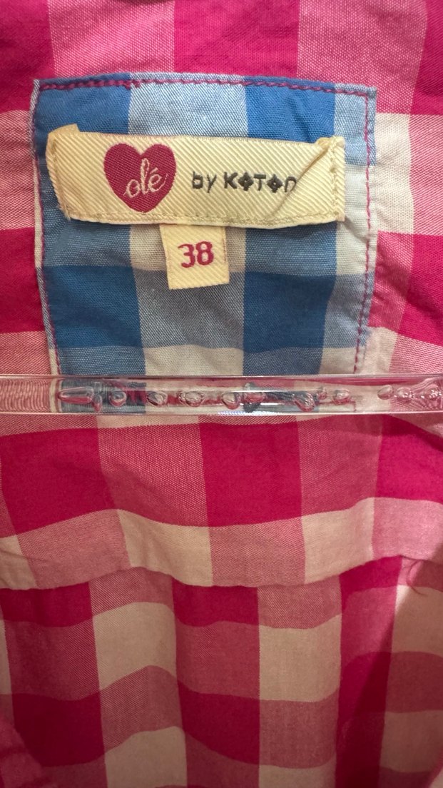 KOTON Düğmeli Pembe Kareli Kadın Gömlek - Görsel 2