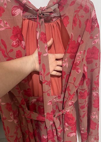 Bohem Pembe Çiçekli Uzun Kollu Elbise - Görsel 2