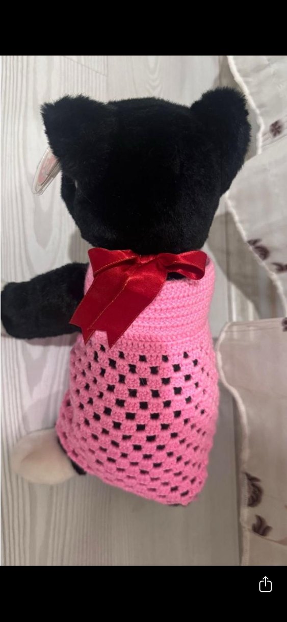 Pembe kazaklı siyah-beyaz peluş kedi oyuncak - Görsel 3