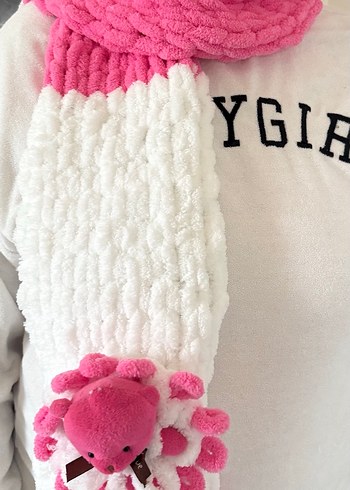 ŞEKER Pembe Beyaz Örgü ATKI (Sıfır) - Görsel 4