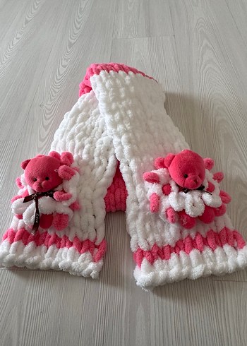 ŞEKER Pembe Beyaz Örgü ATKI (Sıfır) - Görsel 2