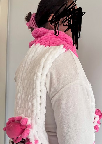 ŞEKER Pembe Beyaz Örgü ATKI (Sıfır) - Görsel 3