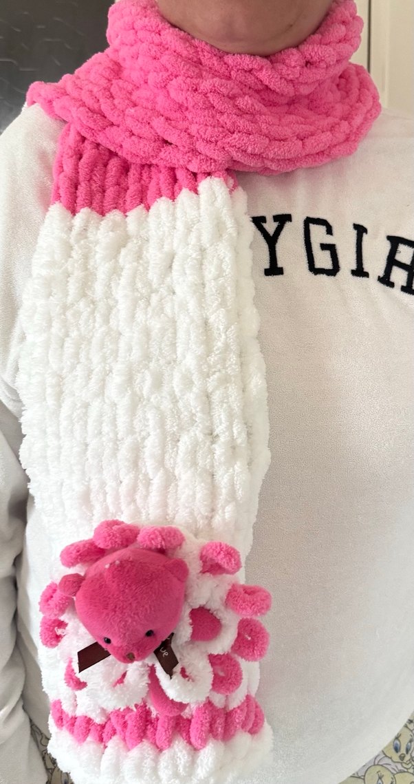 ŞEKER Pembe Beyaz Örgü ATKI (Sıfır) - Görsel 4