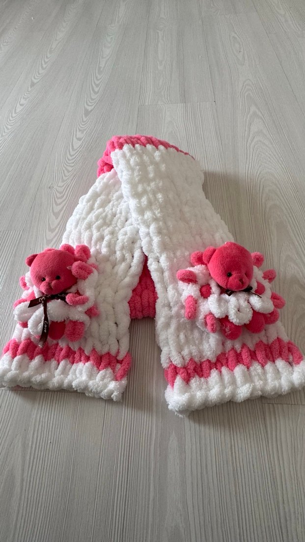 ŞEKER Pembe Beyaz Örgü ATKI (Sıfır) - Görsel 2