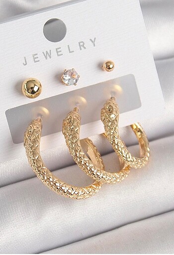Diğer Yılan model gold halka küpe seti 3 lü